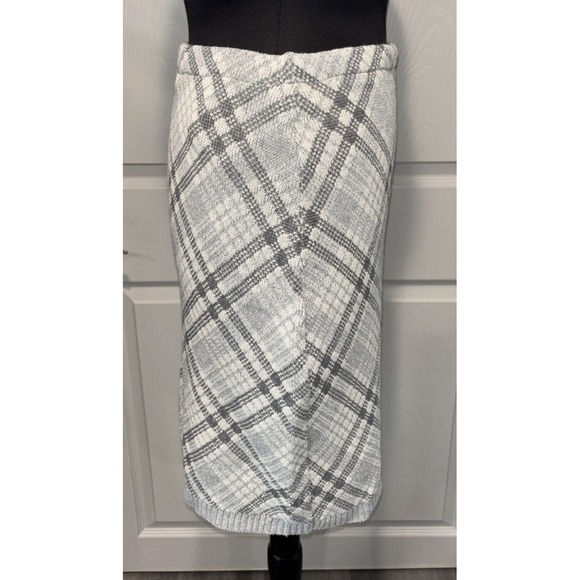 NEW Green‎ 3 Plaid Featherweight Knit Pencil Skirt Size M Gray Preppy USA MADE - Picture 7 of 10